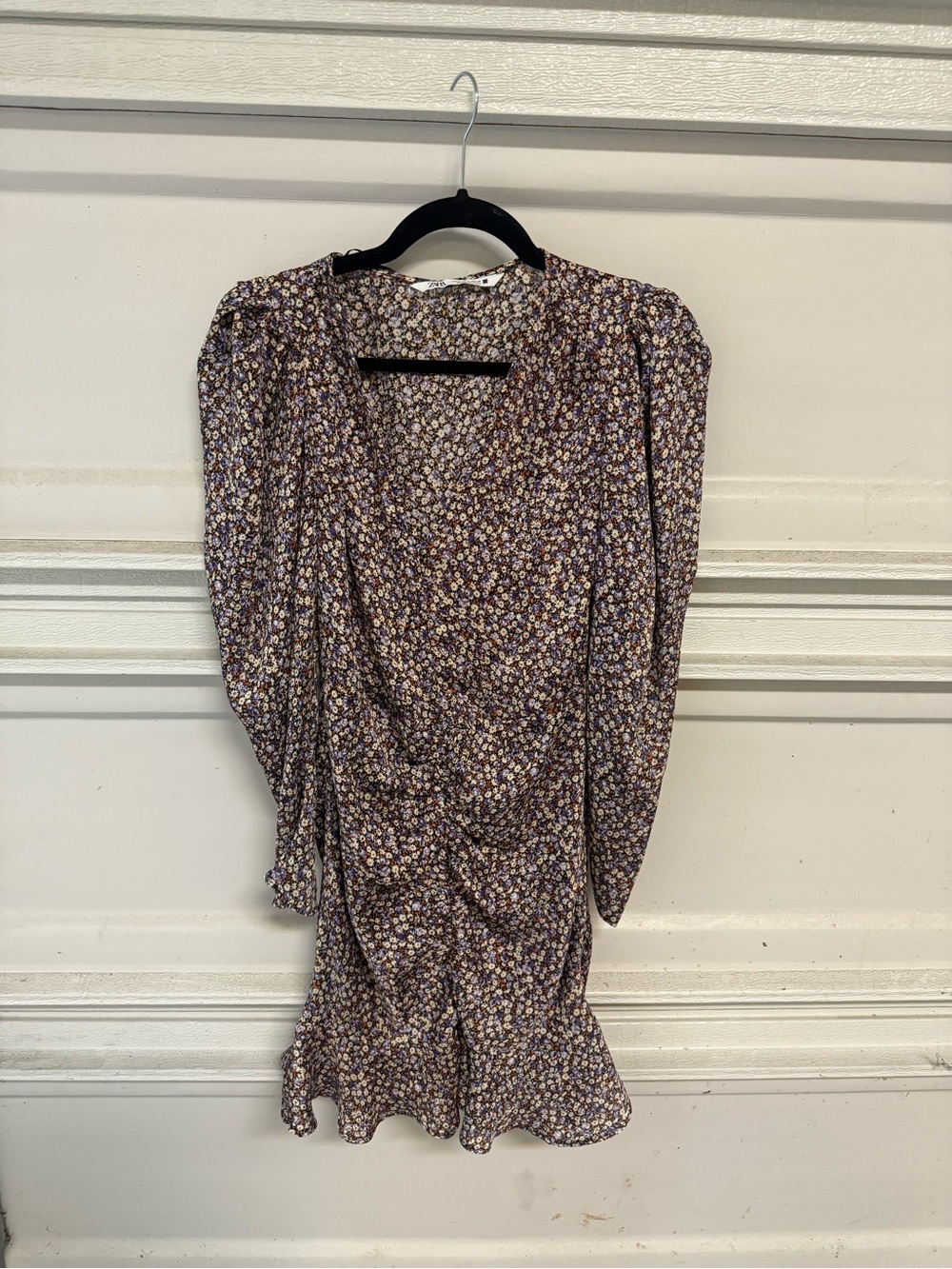 Zara Purple Floral Long Sleeve Mini Dress